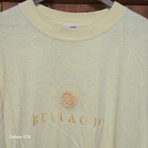 Bellagio Las Vegas Resort T-Shirt Mens 2XL Yellow Embroidered Made in USA Cotton
